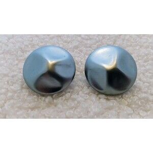 Signed Japan | Vintage Metallic Blue Japan Button Clip on Earrings 1"